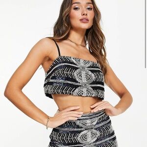 Black and Silver Beaded Crop Top